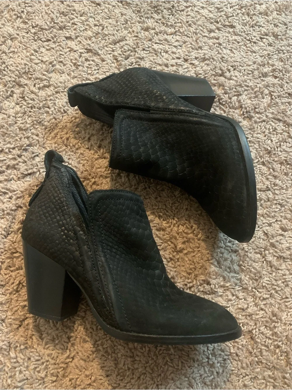 Jeffrey Campbell Rowlan Snakeskin Embossed Leather Bootie Ankle Boots Black